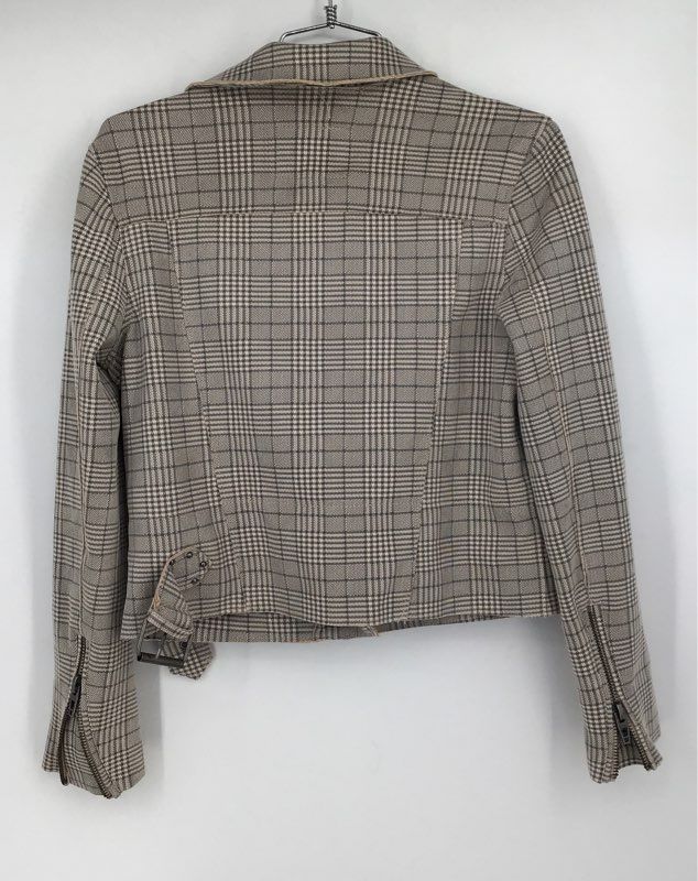 Blank NYC Women&#39;s Gray Plaid Full Zip Motorcycle Jacket - Size XS