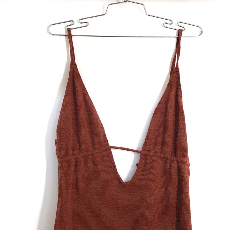 White Fox Women's Rust Change The Game Midi Dress Ribbed Deep V-Neck NWT Sz XL
