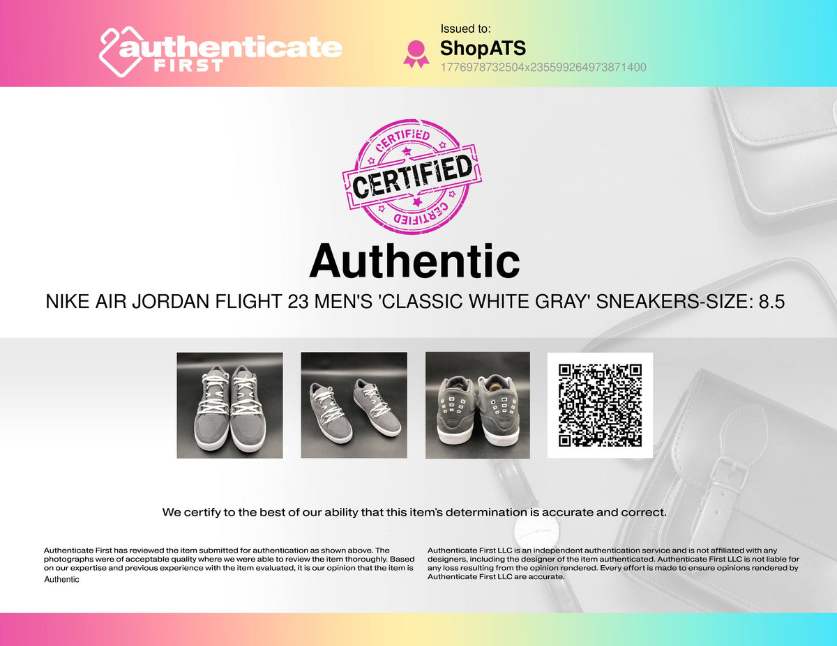 Nike Air Jordan Flight 23 Men's 'Classic White Gray' Sneakers-Size: 8.5 (+COA)