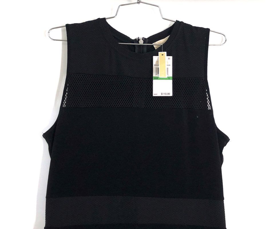 Michael Kors Women's Black Fit & Flare Sleeveless Mesh Insert Dress NWT Sz L