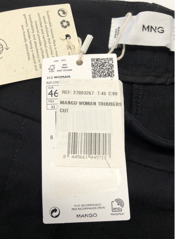 Mango Women's Black Sustainable Viscose Straight Leg Trousers Sz 14 NWT