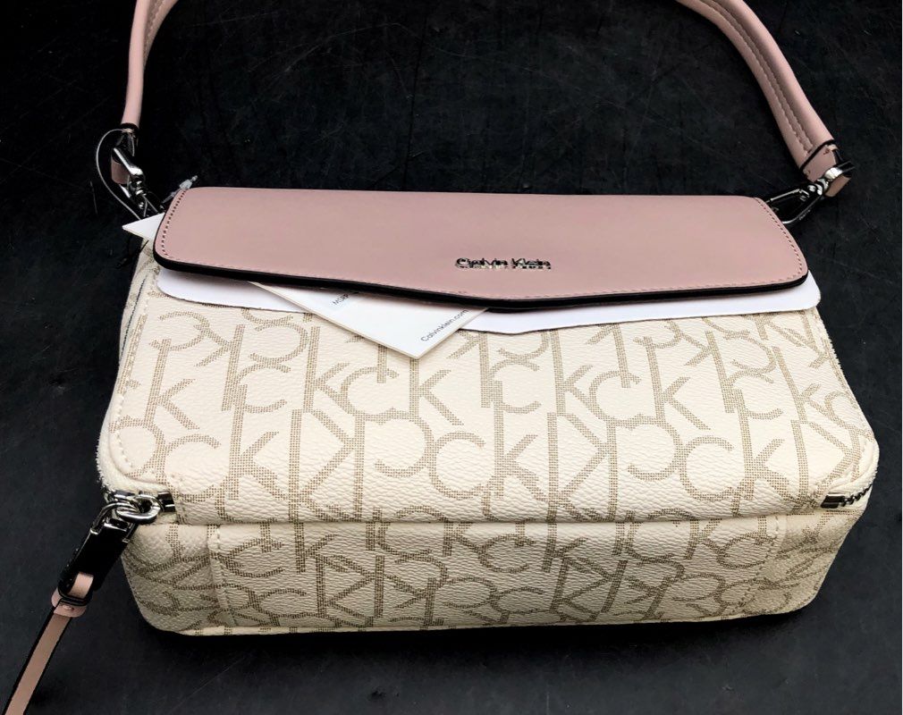 NWT Calvin Klein Rose White Logo Print Top Handle Bag