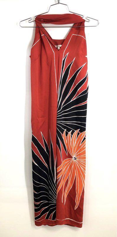 Rachel Roy Women's Red Multi Lava Combo Abstract Floral Halter Maxi Dress Sz L