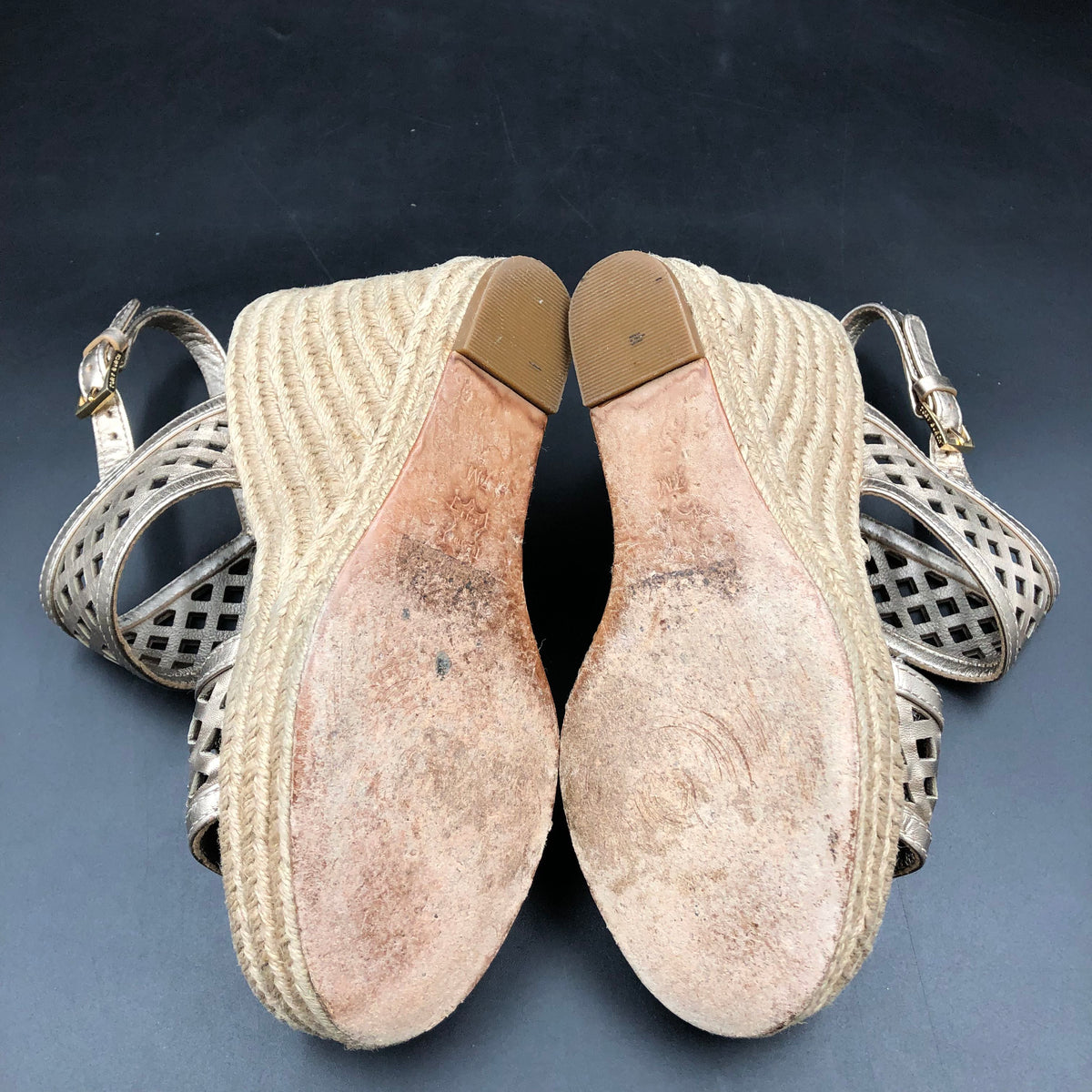 Tory Burch Metallic Gold Laser-Cut Espadrille Wedge Sandals Size 7 COA