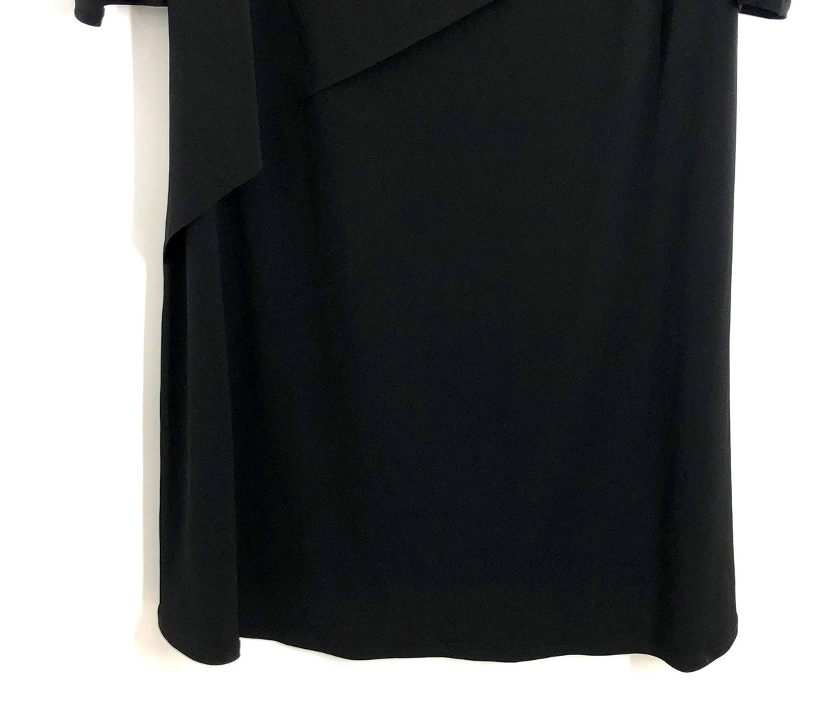 Eva Varro Women's Black Cascade Dress 3/4 Sleeve Wide Bateau Neck NWT Sz L