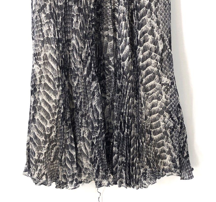 Carmen Marc Valvo Women's Gray Snakeskin Print Pleated Beaded Halter Dress NWT 2