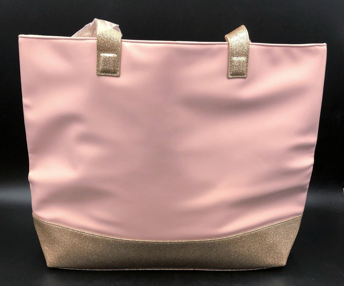 Jimmy Choo Parfums Large Pink/Metallic Glitter Gold Designer Faux Leather Tote