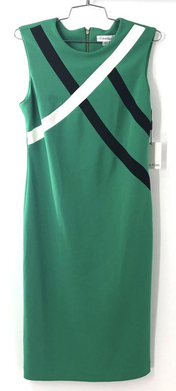 Calvin Klein Women's Sheath Dress Green Colorblock Sleeveless NWT Sz 8