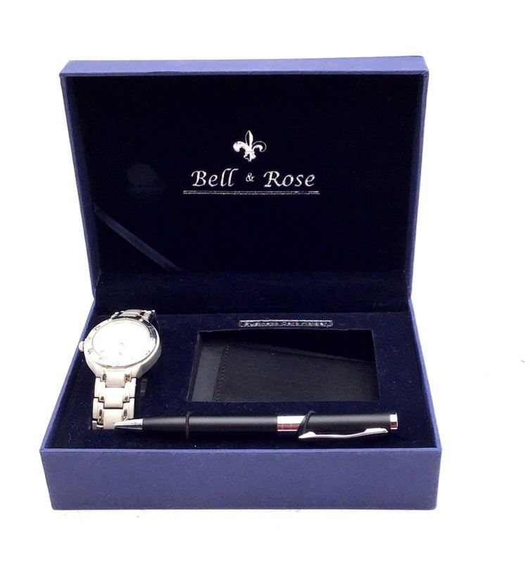 Bell &amp; Rose Watch, Pen, Card Holder Box Gift Set