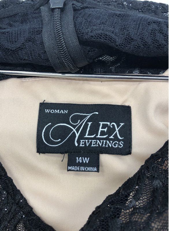 Alex Evenings Women's Black Lace Beaded Waist Long Sleeve Dress Sz 14W NWT