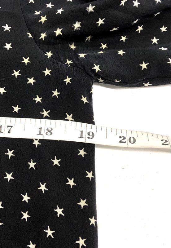 Madewell Women's Black Silk Star Print Long Sleeve V-Neck Mini Dress Size S