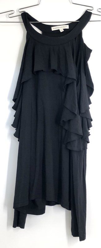 Rebecca Minkoff Women's Black Cold Shoulder Ruffled Knit Blouse Top Sz S