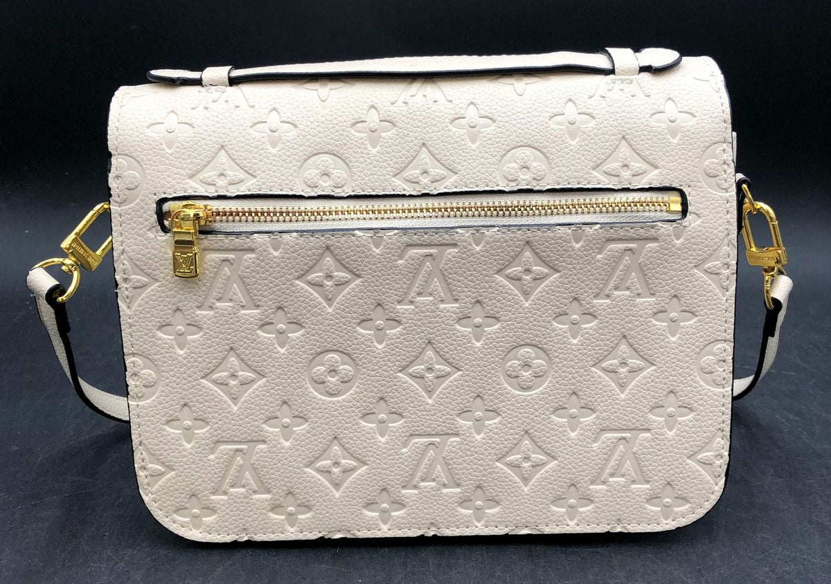 Louis Vuitton Inspired Off-White LV Monogram Embossed Faux Leather Crossbody Bag