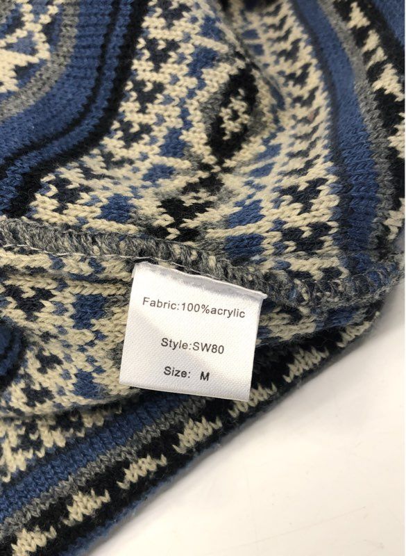 Elan Women's Blue Southwestern Tribal Open Front Fringe Cardigan Sweater Sz M