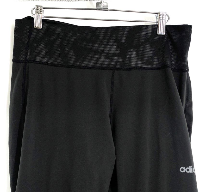 Adidas Women's Black Tonal Geometric Print Panel Athletic Leggings Sz XL