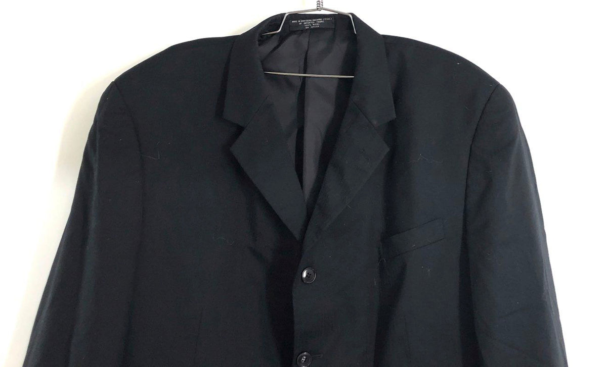 Vintage Y2K Men's Black 100% Wool 4-Button Blazer Sport Coat Sz 48L