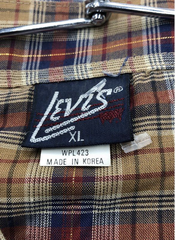 Vintage 80s Levi's Pearl Snap Western Shirt Lurex Plaid Tapered Fit Sz XL