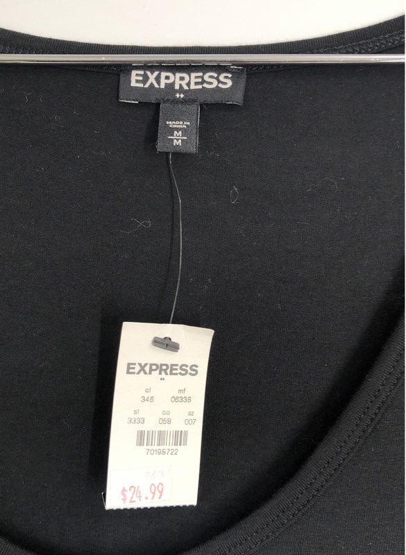 Express Women's Black Ruched Side Long Sleeve Scoop Neck Dress Sz M NWT
