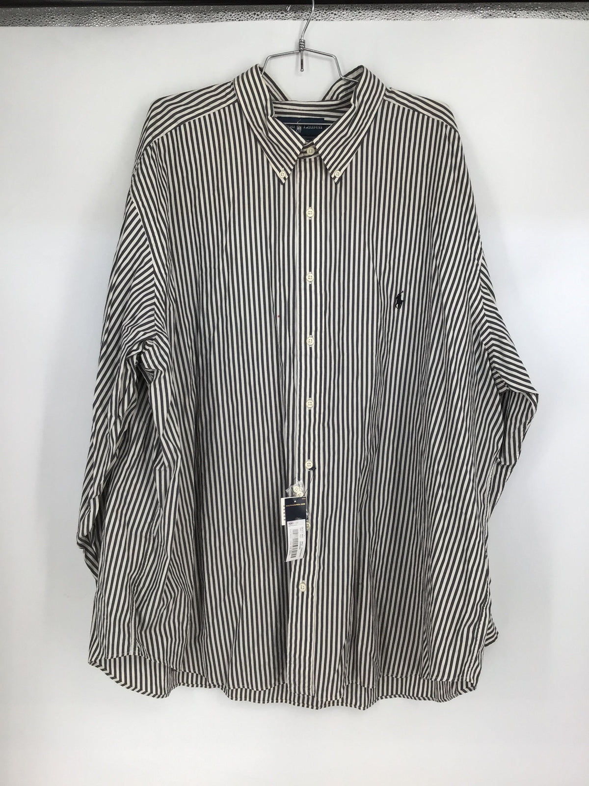 NWT Ralph Lauren Men&#39;s Black White Striped Classic Fit Button-Down Shirt- Sz 3XB