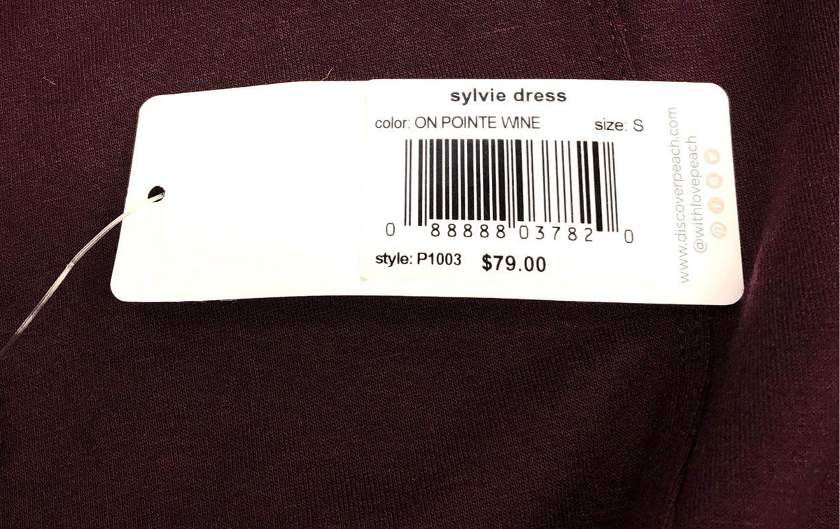 Peach Women's Sylvie Dress Wine Burgundy 3/4 Sleeve Tie Back Sz S NWT