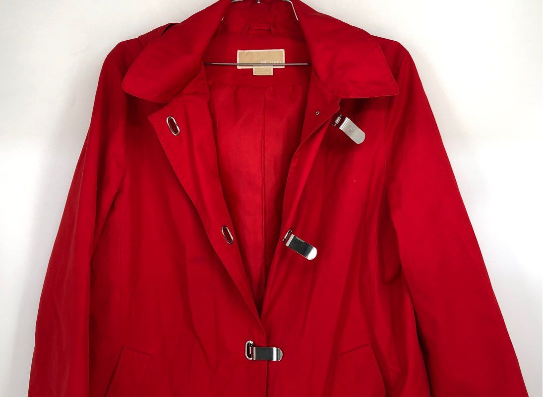 Michael Kors Women&#39;s Red Hooded Collared Trench Coat - Size Large