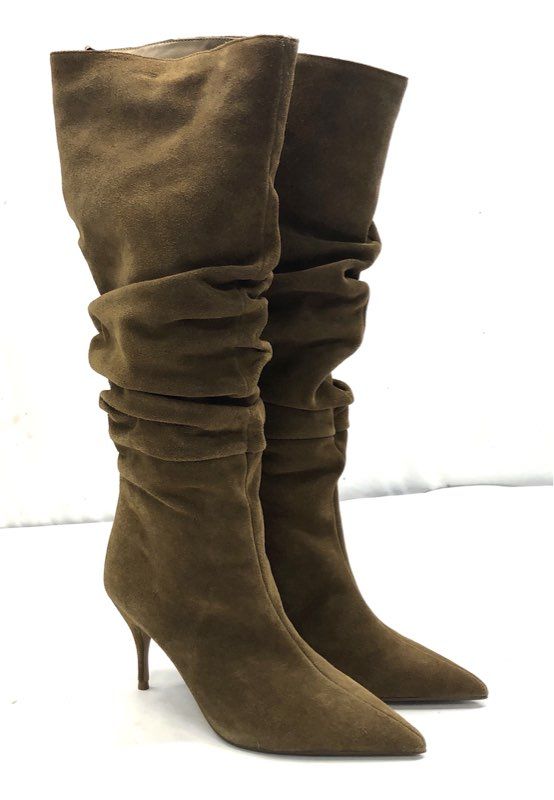 Express Olive Green Suede Slouchy Pointed Toe Stiletto Heel Boots Size 7 NWT
