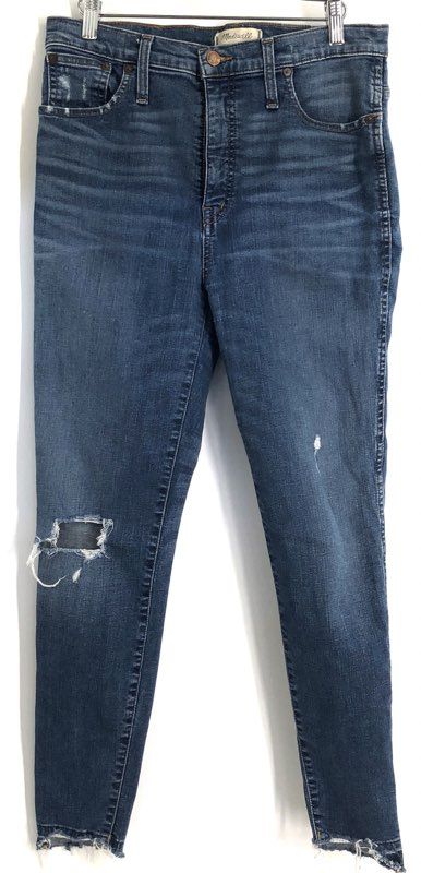 Madewell Women's 10" High-Rise Skinny Jeans Blue Distressed Ripped Raw Hem Sz 30