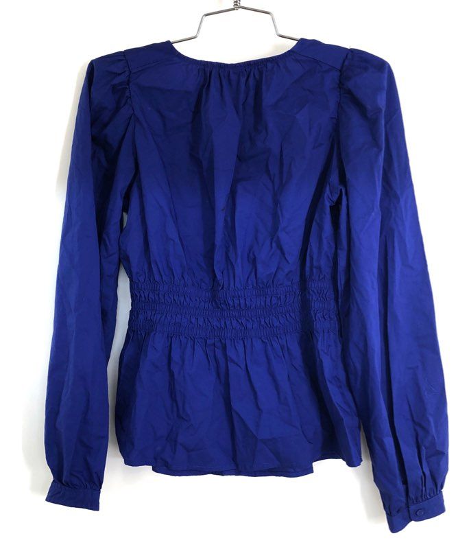 Gap Women's Blue Smocked Waist Peplum Top Puff Sleeve Cotton NWT Sz XXS