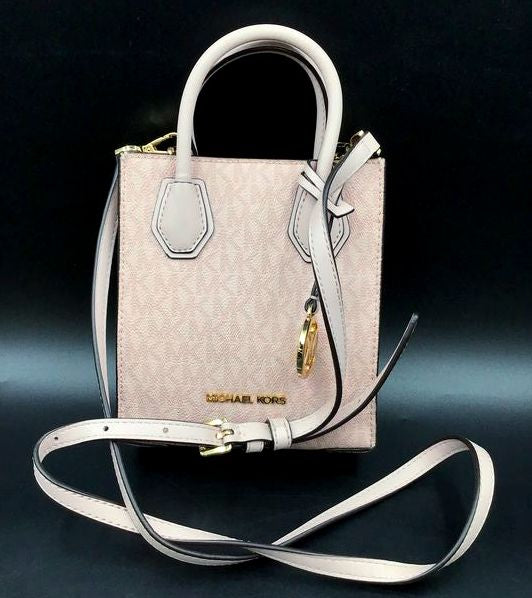Michael Kors Blush Pink Leather Signature Print 'Mercer' Crossbody Bag (+COA)
