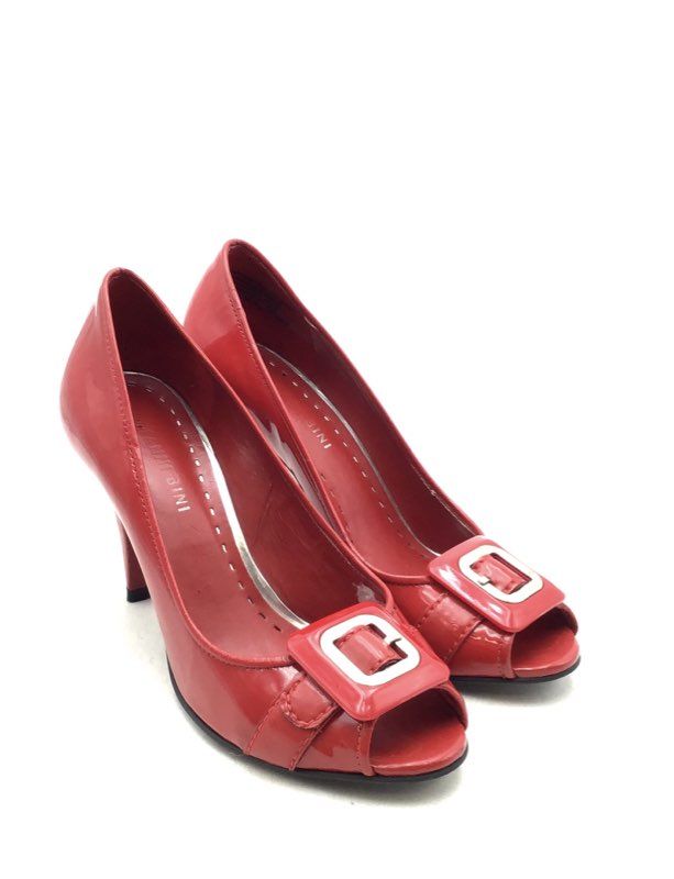 Gianni Bini Women&#39;s Red Leather Peep Toe Slip-On Cone Pump Heels - Size 7.5 M