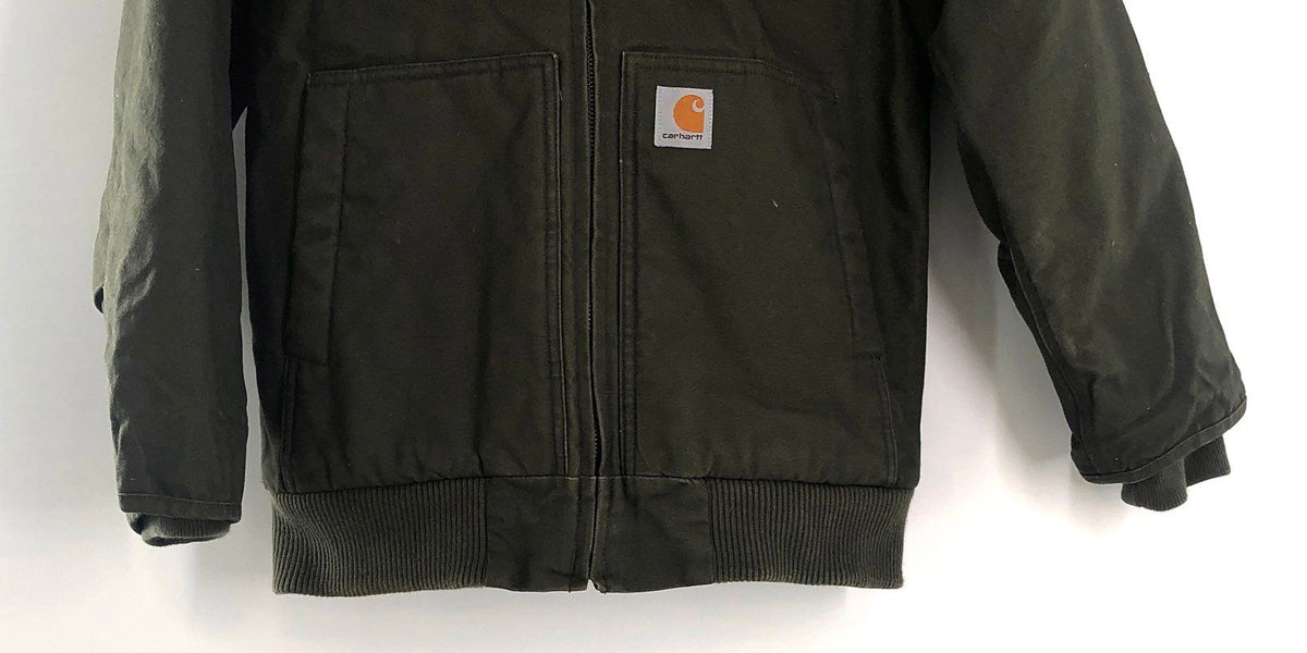 Carhartt Kids' Green Hooded Canvas Quilted Lined Active Jacket Size M 10-12