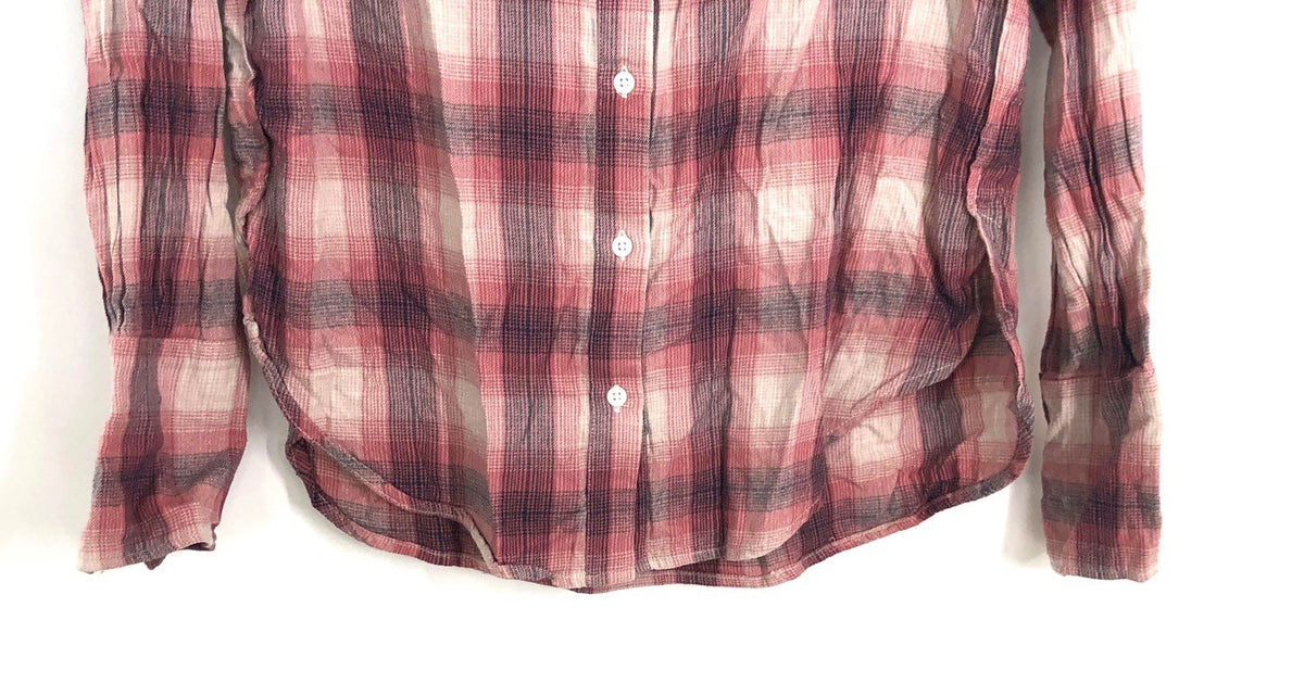 PAIGE Women's Pink Cream Plaid Cotton Viscose Long Sleeve Shirt Sz XS