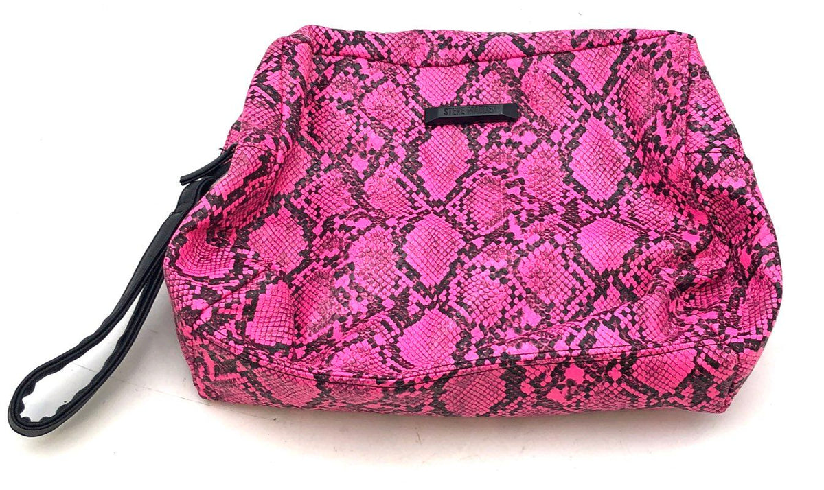 Steve Madden Pink Snakeskin Print Wristlet Pouch Bag Matte Black Hardware