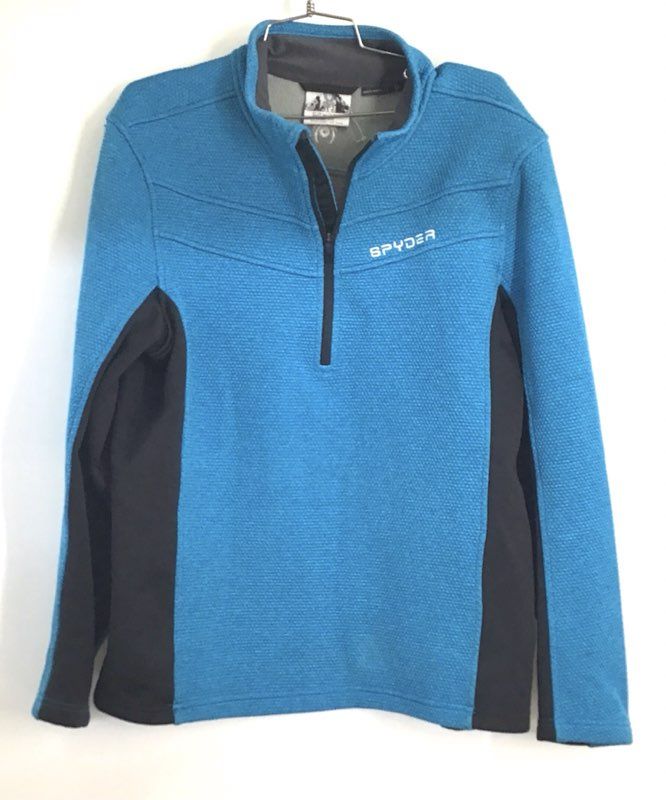 Spyder Men's Blue Encore 1/4 Zip Waffle Knit Fleece Sweater Jacket Size L