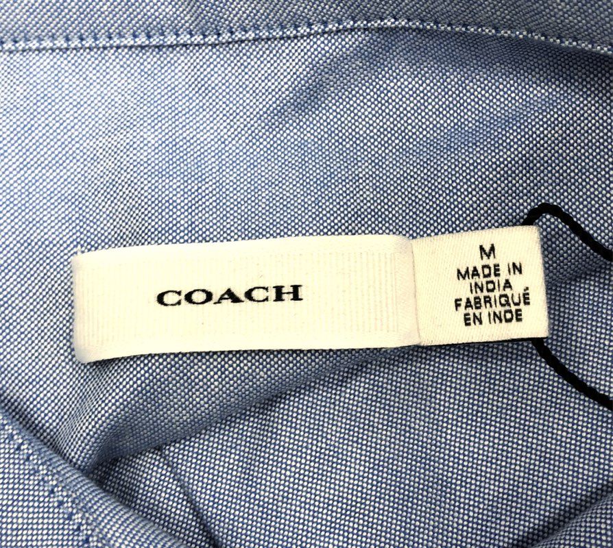 Coach Men's Winter Blue Long Sleeve Button Down Shirt Embroidered Logo NWT Sz M
