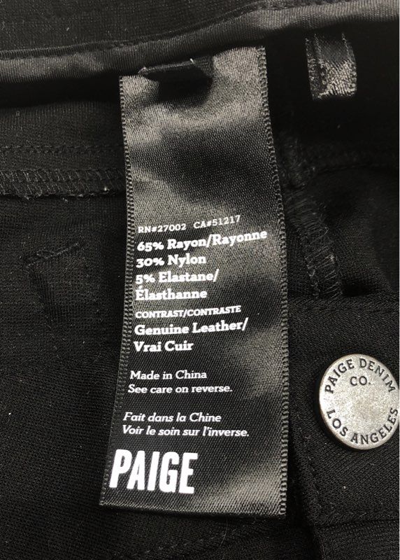 PAIGE Women's Black Genuine Leather Stripe Skinny Stretch Ponte Pants Sz 31