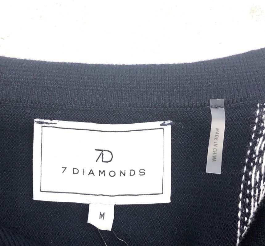 7 Diamonds Men's Reagan Sweater Polo Navy Geometric Stripe Sz M NWT