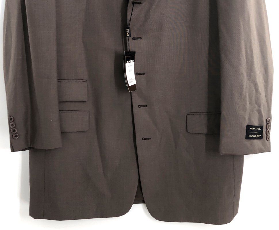 Milano Moda Men's Brown 4 Button Wool Feel Blazer Jacket NWT