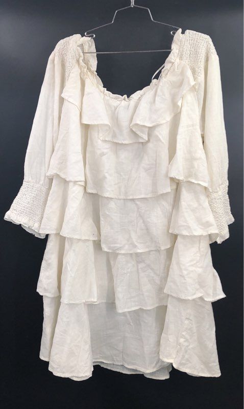 Chelsea & Theodore Women's Off White Ruffle Tiered Smocked Cotton Dress Sz 2X