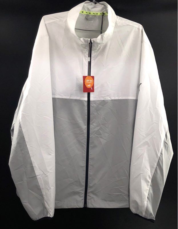 Puma Men's First Mile Wind Jacket White Gray Colorblock UPF 50+ NWT Size XXL