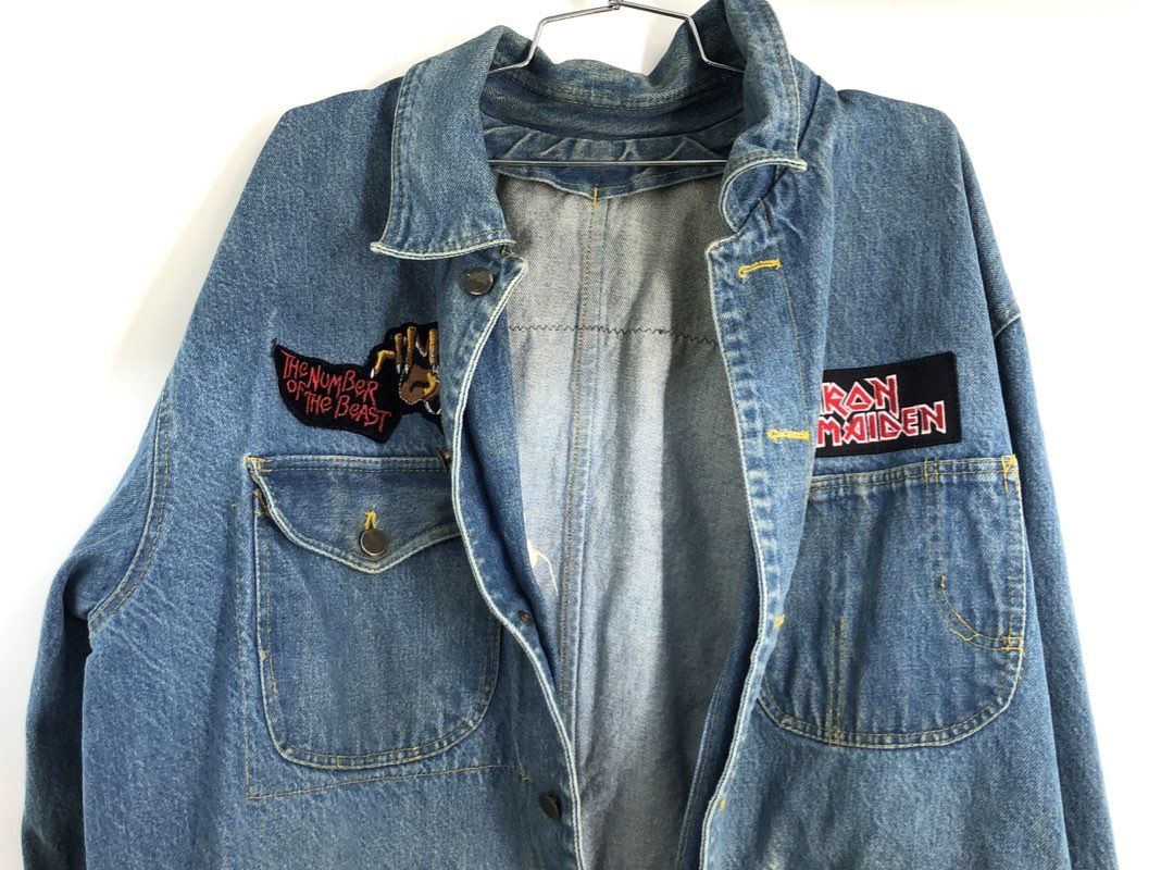 Vintage Iron Maiden Heavy Metal Band Patch Denim Jacket Chore Coat Sz L