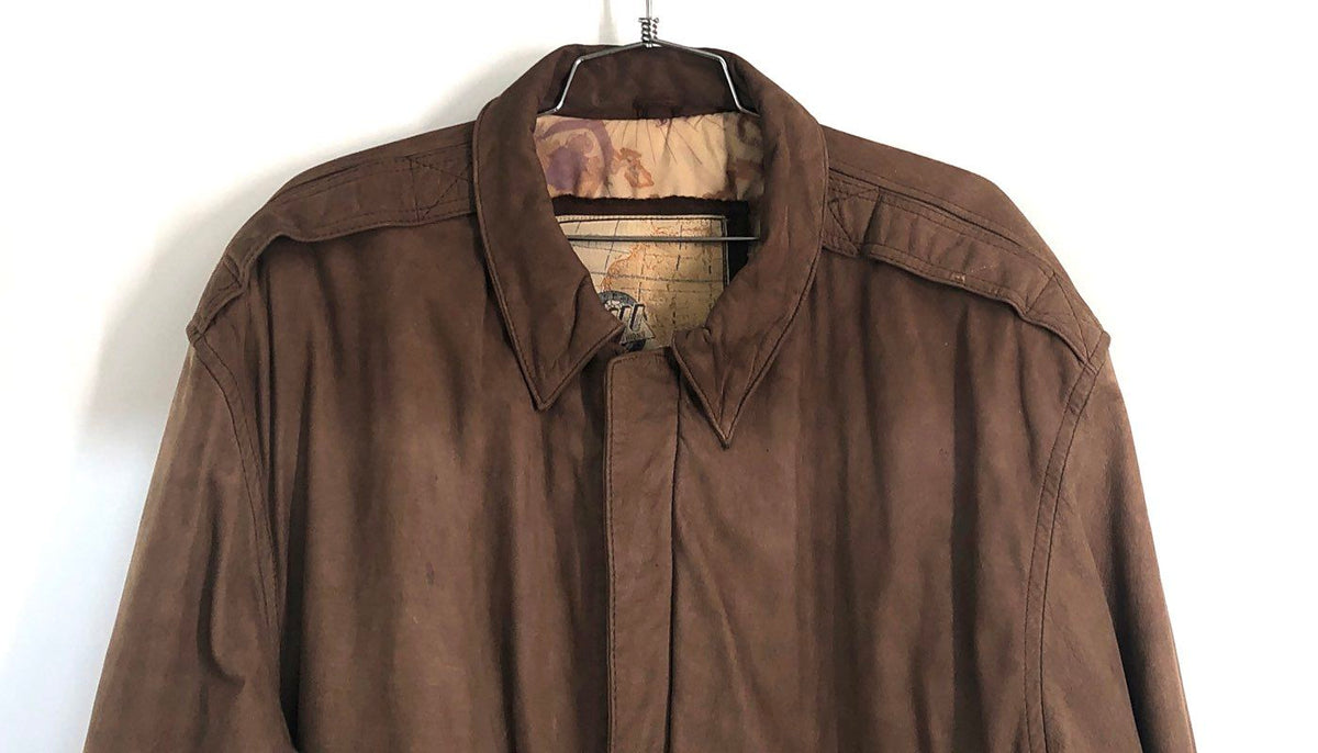 Vintage 90s G-III Global Identity Men's Brown Leather Bomber Jacket Sz L