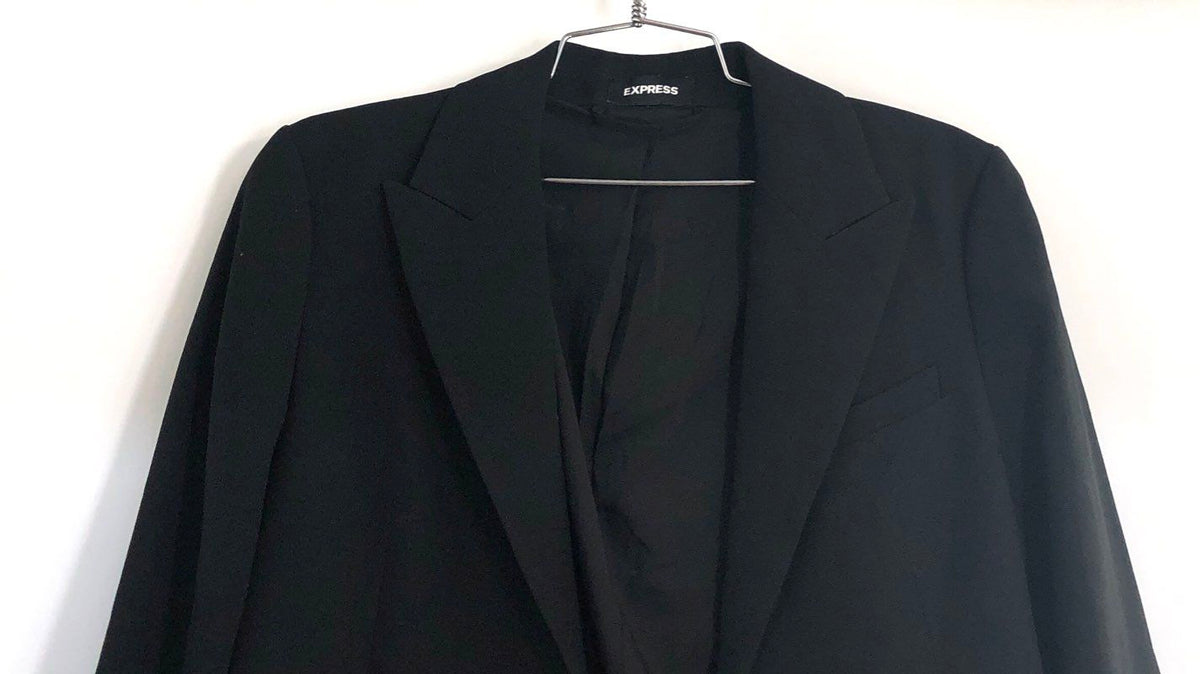 Express Women's Black Open Front Blazer Notched Lapel Polyester Jacket Sz XS