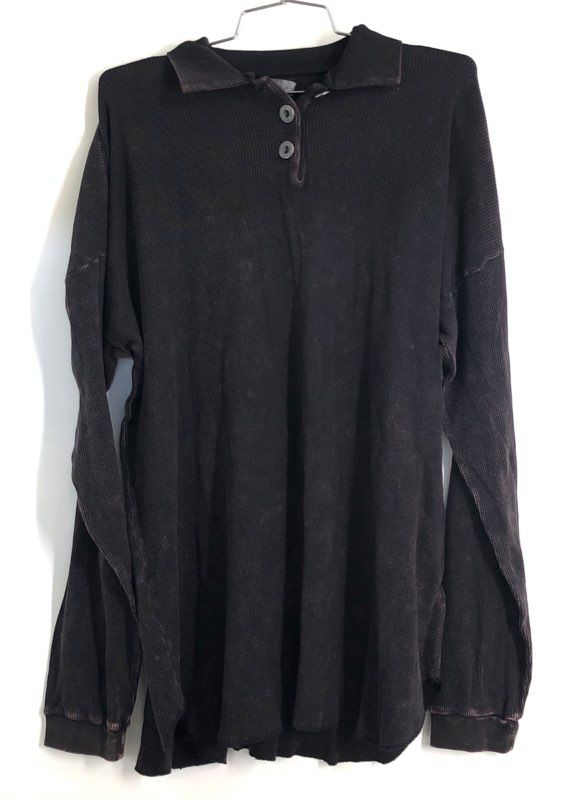 Fitigues Men's Black Long Sleeve Waffle Knit Three Button Polo NWT Size L