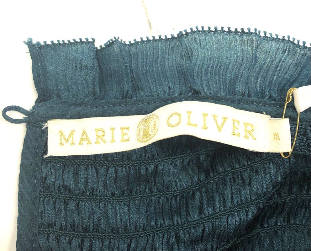 Marie Oliver Women's Sami Ruffle Blouse Lake Dark Green 100% Silk NWT Size M