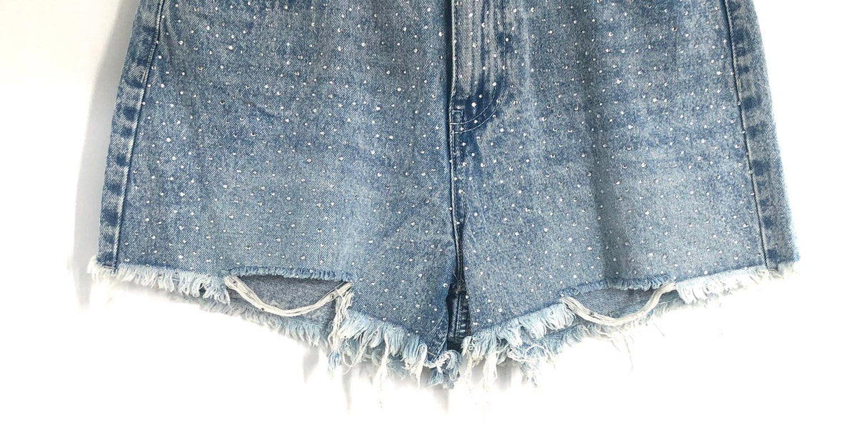 Banjara Women's Acid Wash Studded Rhinestone Denim Shorts Frayed Sz 11/29 NWT