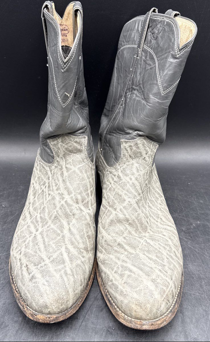 Vintage 90s Justin 3019 Gray Elephant Leather Cowboy Boots Men's Size 12 D