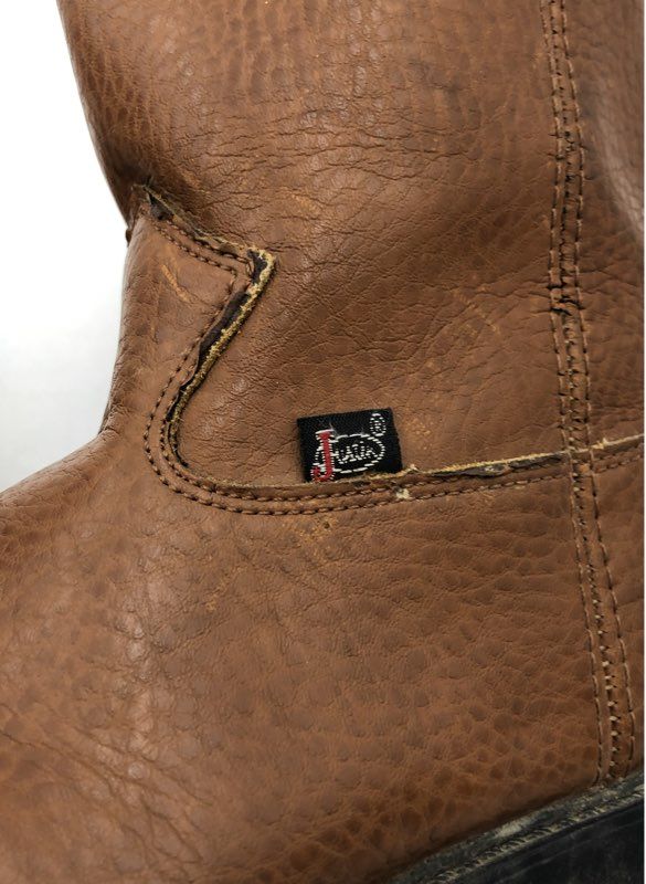 Justin 4760 Tan Brown Leather Wellington Pull On Work Boots Men's Size 8.5D