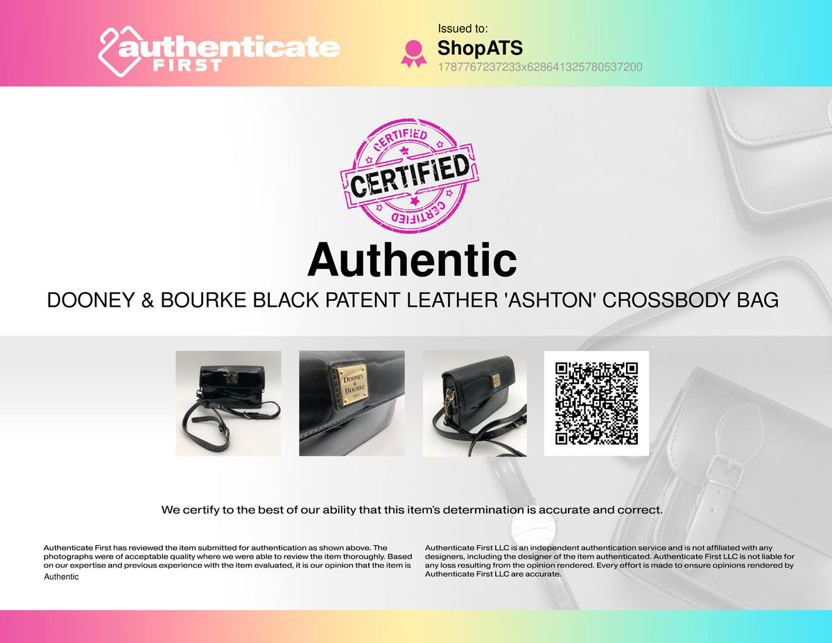 Dooney & Bourke Black Patent Leather Ashton Crossbody Bag Gold Hardware COA