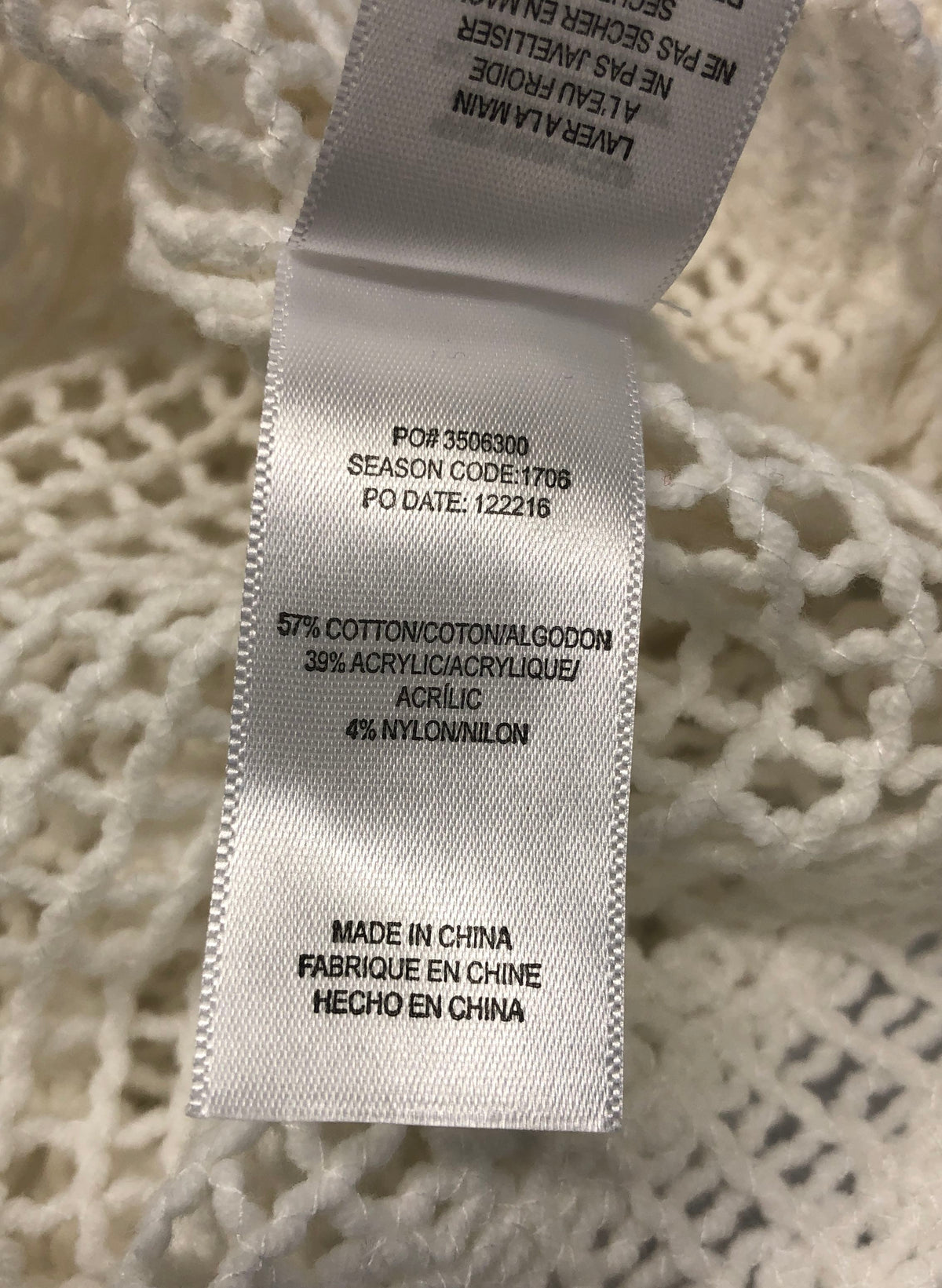 Ella Moss Women's White Open Knit Crochet Sweater Boho Long Sleeve Sz XS NWT